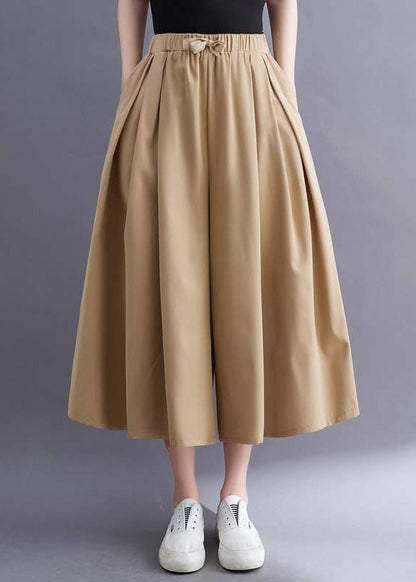 Green Pockets Wrinkled Cotton Wide Leg Pants Skirt Summer