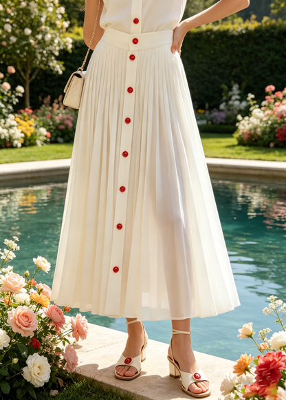 Art White High Waist Pleated Cotton Skirt Summer