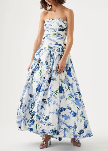 Rose Print Front Open Cotton Long Dresses Sleeveless Summer