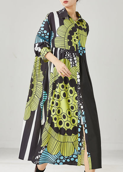 Black Oversized Print Cotton Maxi Dresses Spring