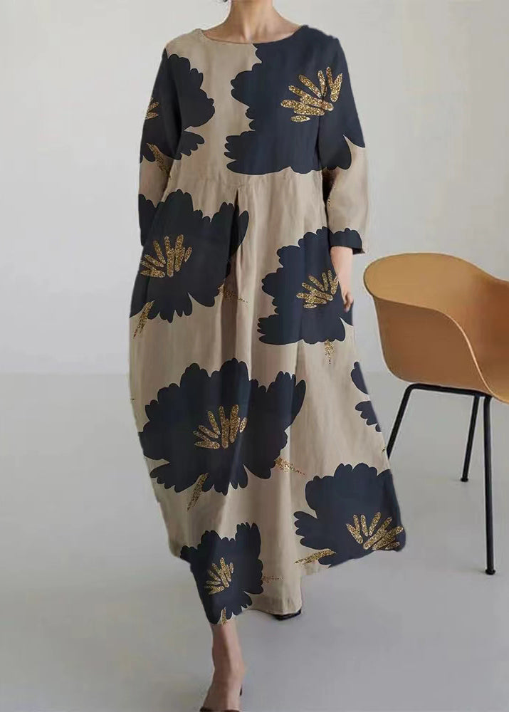 Blue Print Wrinkled Maxi Dress Spring