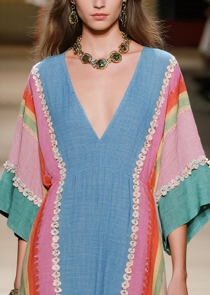 Loose Colorblock Oversized Cotton Long Dress Summer