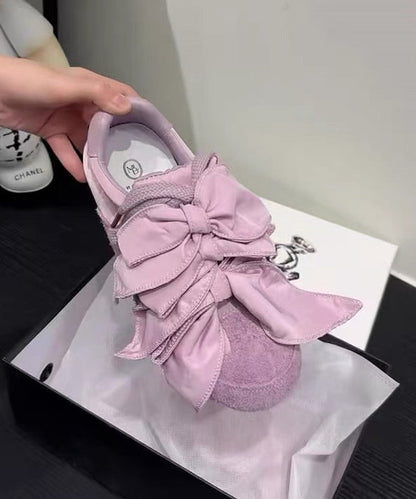 Bow Splicing Flat Shoes for Apricot Suede