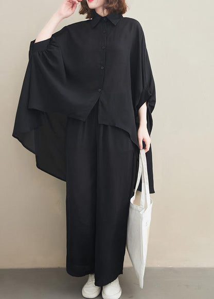 Loose Lapel Batwing Sleeve Spring Clothes Fabrics Black Tops