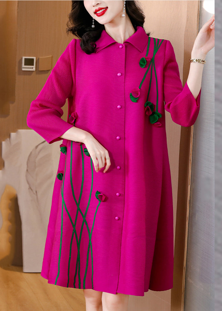 Rose Button Mid Dresses Long Sleeve