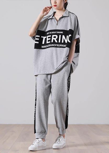 Art Grey Low High Design Two Pieces Set Summer Cotton