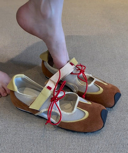 Purple Hollow Out Lace Up Splicing Flat Shoes for