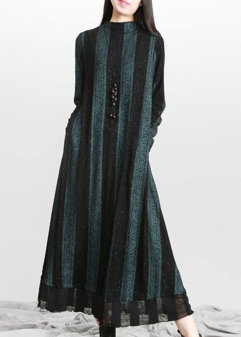 Blue Striped Patchworkchiffon Fall Long Dresses