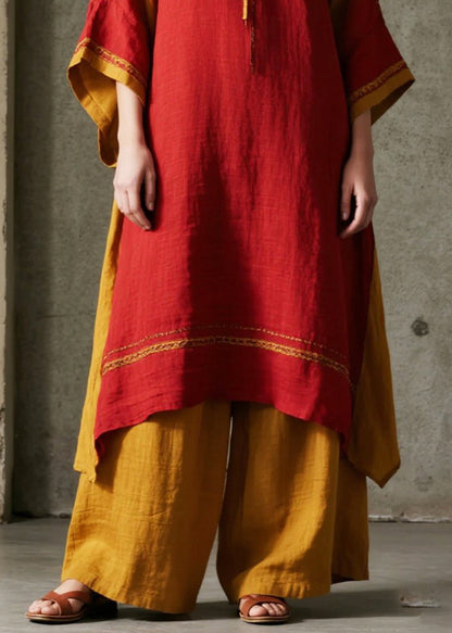 Style Red Oversized Patchwork Cotton Maxi Dresses Spring