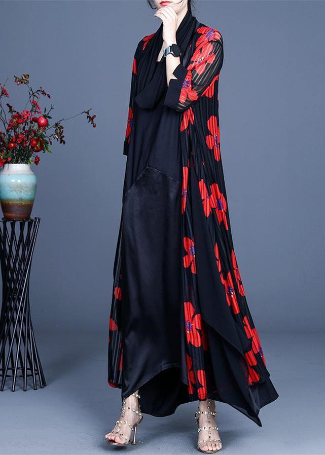 Simple Red Summer Silk Long Loose Jacket