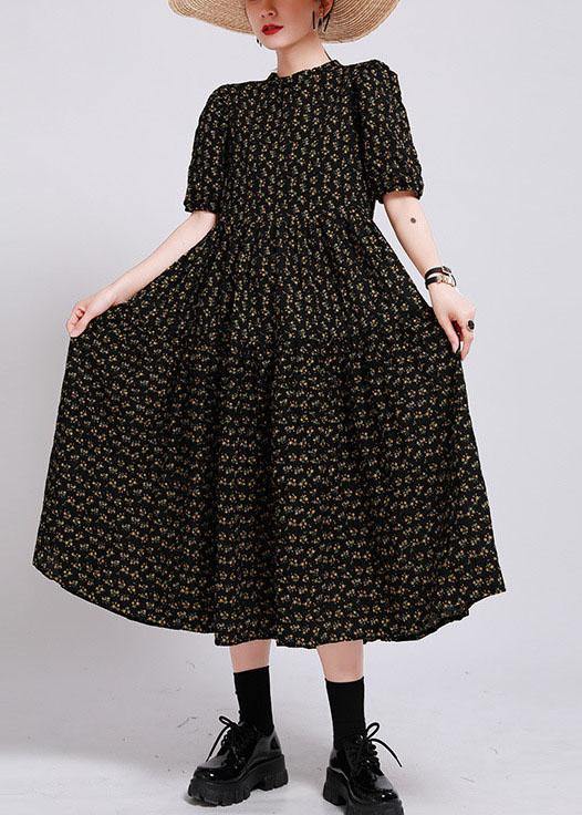Black Print O-neck Circle Summer Party Dresses Half Sleeve