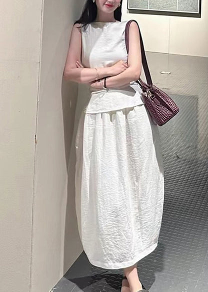 Grey O-neck Top and Maxi Skirts Two Pieces Set Summer