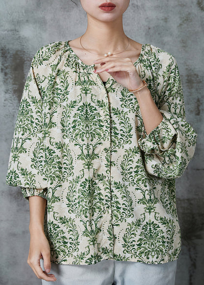Stylish Green Oversized Print Chiffon Shirt Top Spring