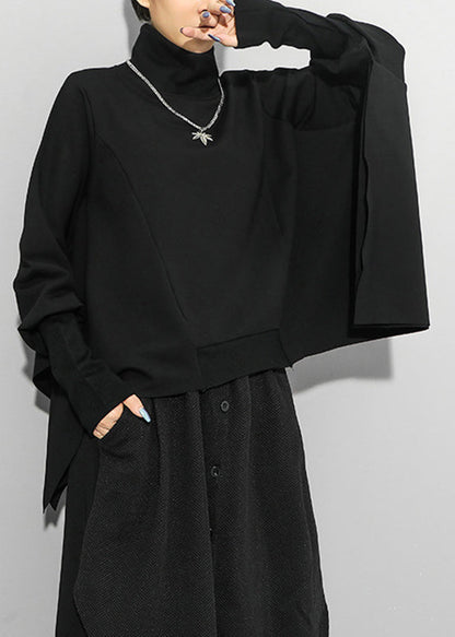 Black Turtleneck Asymmetrical Sweatshirts Long Sleeve