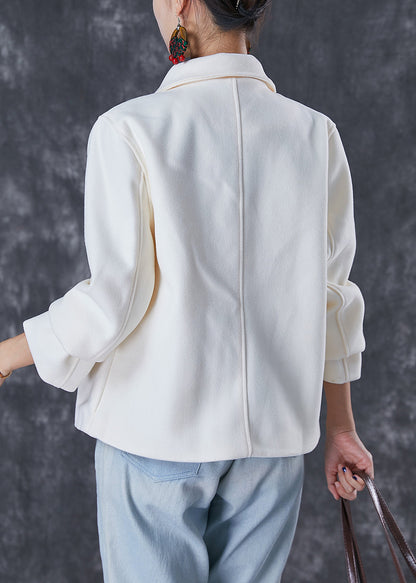 White Embroideried Woolen Coat Fall