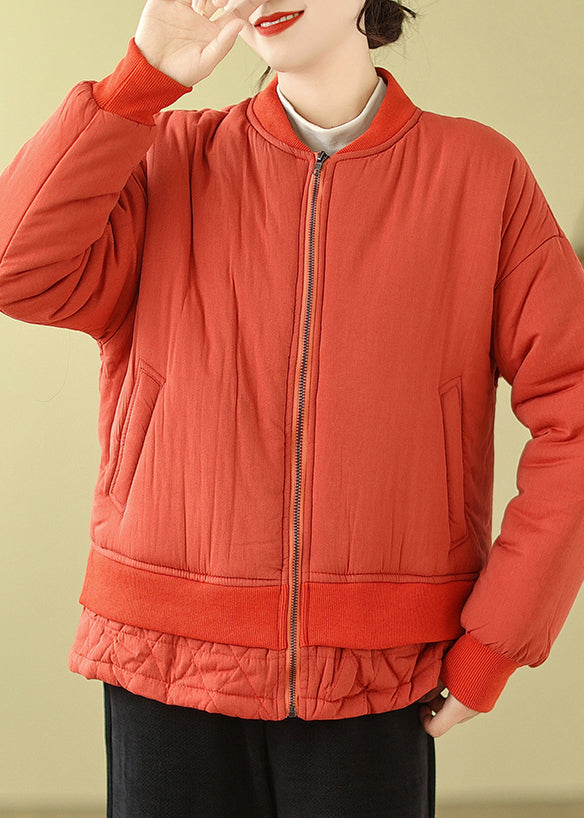 Simple Orange Oversized Patchwork Fine Cotton Filled Witner Coats