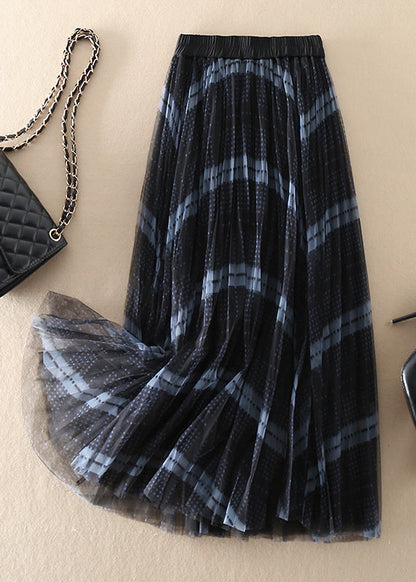 Simple Elastic Waist Plaid Tulle Skirt Spring