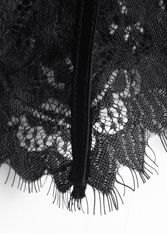 Black Zippered Tulle Summer Shirt Tops Long Sleeve