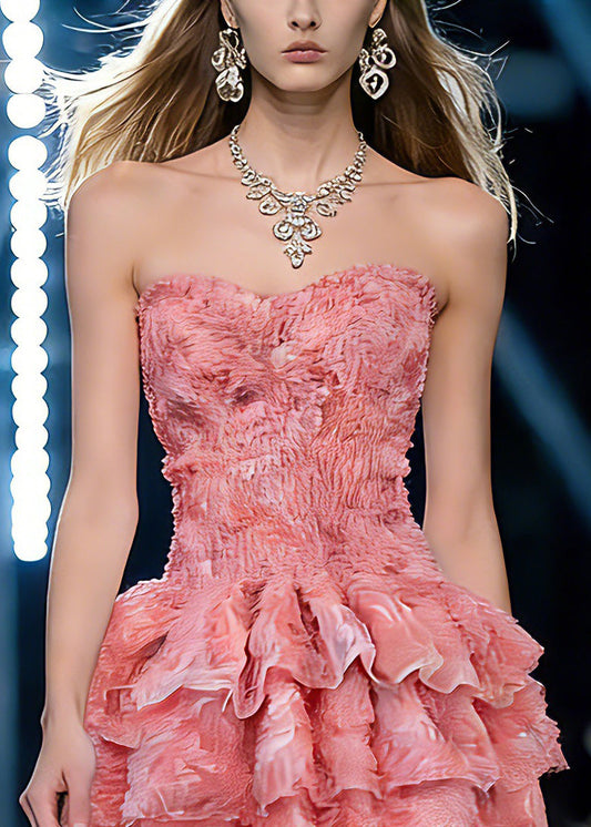 Pink Patchwork Tulle Mid Dresses Summer