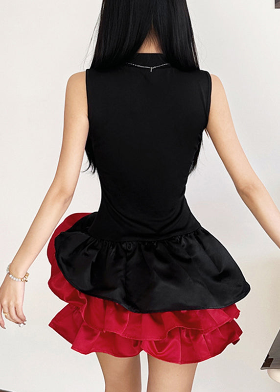 French Black Rose Mid Dresses Sleeveless