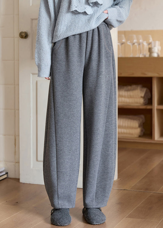 Grey Woolen Pants Elastic Waist
