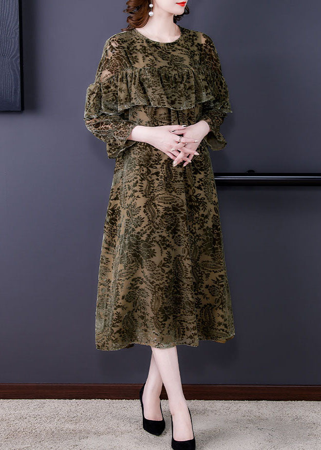 Green Velour Dress Ruffled Spring