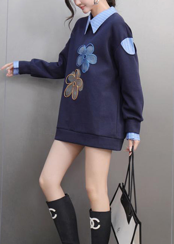 Blue Striped Print Patchwork Sweatshirts Spring