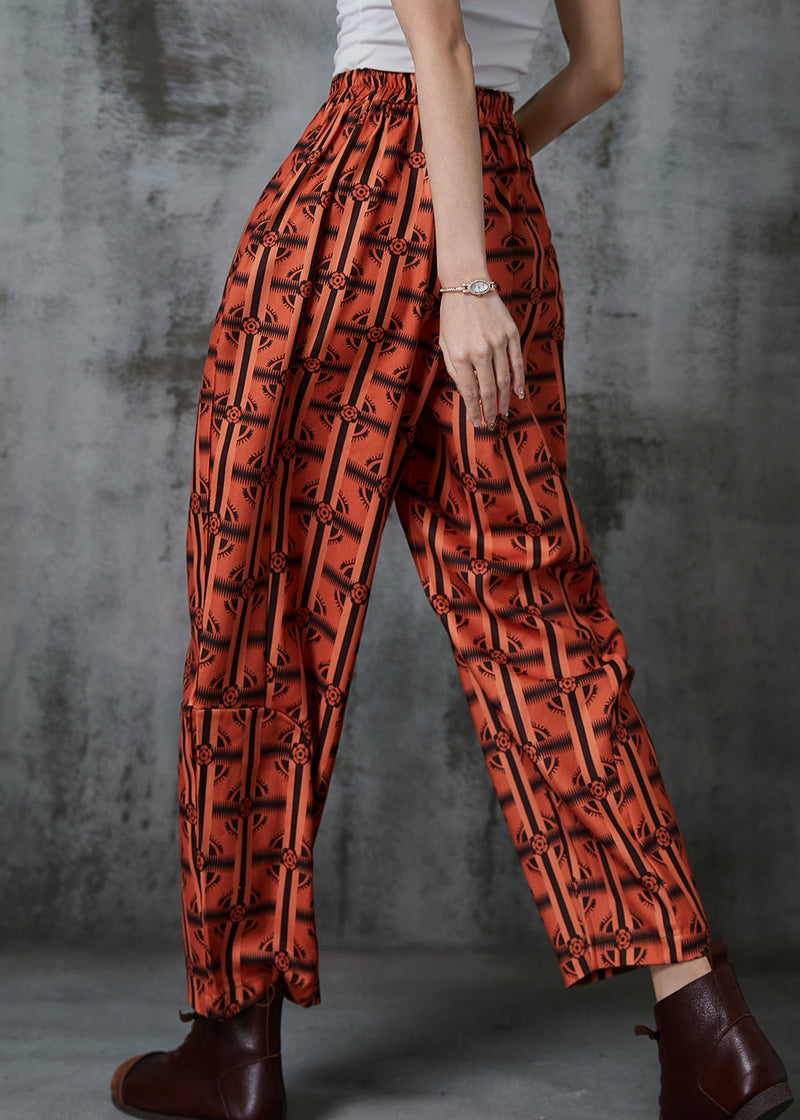Orange Oversized Print Cotton Pants Summer