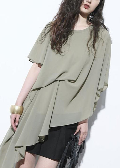 Royal Blue Asymmetrical Chiffon Shirt Short Sleeve