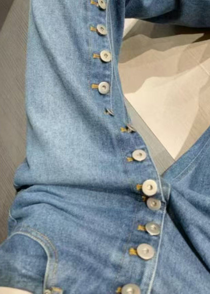 Blue High Waist Pockets Patchwork Jeans Spring