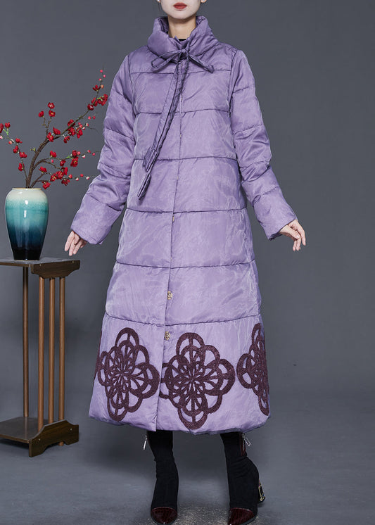 Purple Embroideried Duck Down Down Coat Winter