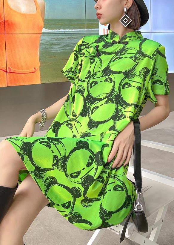Fitted Green Print Oriental Dress Summer