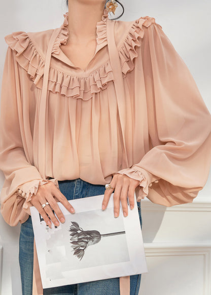 French Ruffled Ribbon Chiffon Shirts Spring