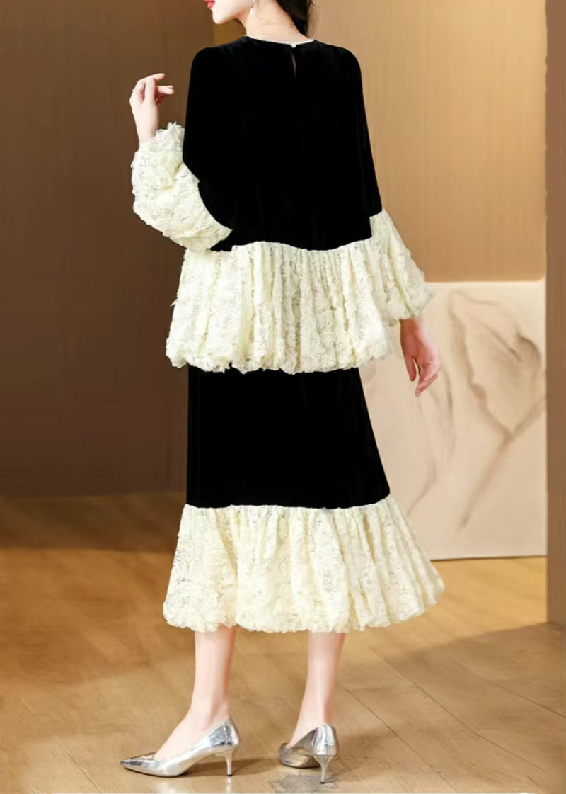 White Lace Patchwork Tops and Skirts Two-piece Set Pearl Spring