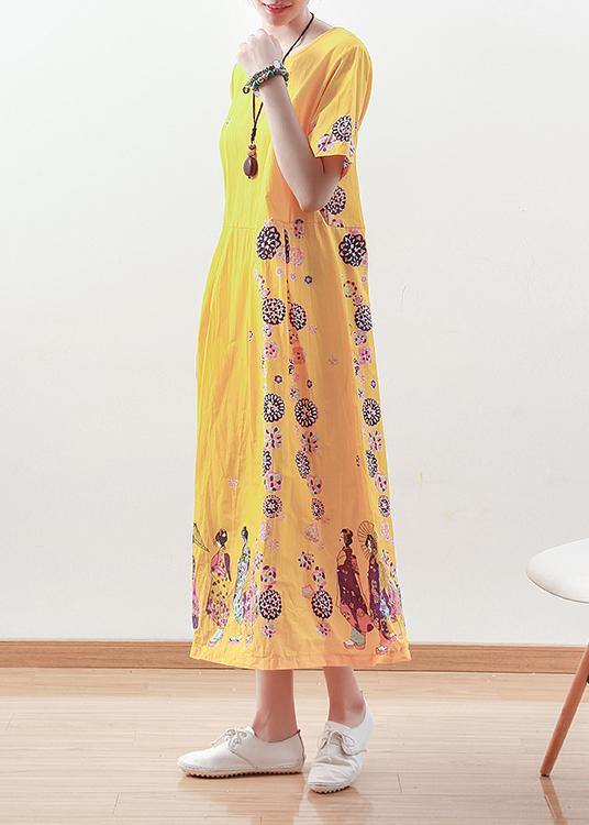 Summer Original Yellow Printed Linen Dress