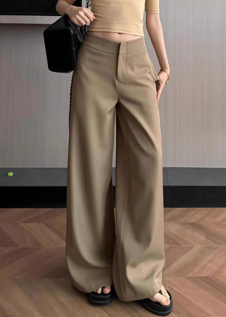 Simple Khaki Pockets High Waist Spandex Pants Summer
