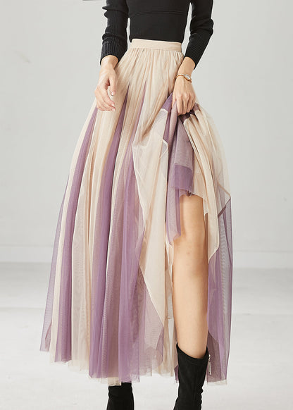 Khaki Wrinkled Patchwork Tulle Skirts Spring