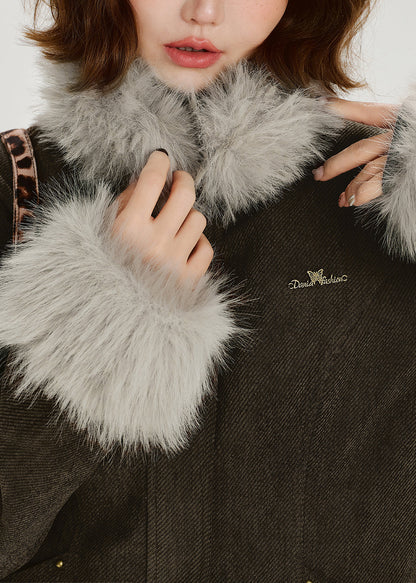 Stand Collar Thick Patchwork Warm Fleece Coats Winter