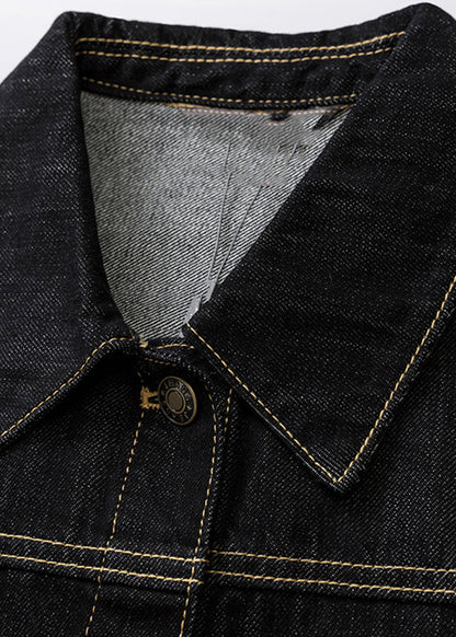 Vogue Black Peter Pan Collar Button Denim Coats Fall