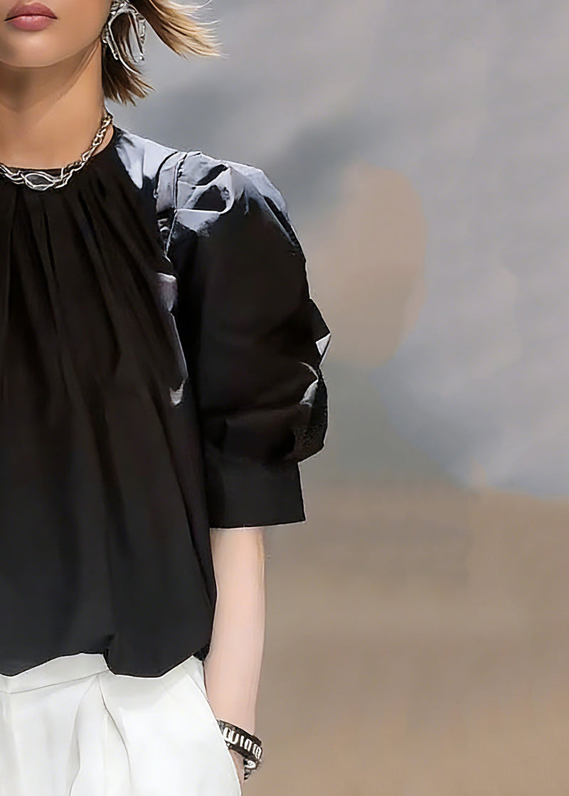 Natural Black O-neck Patchwork Tops Summer