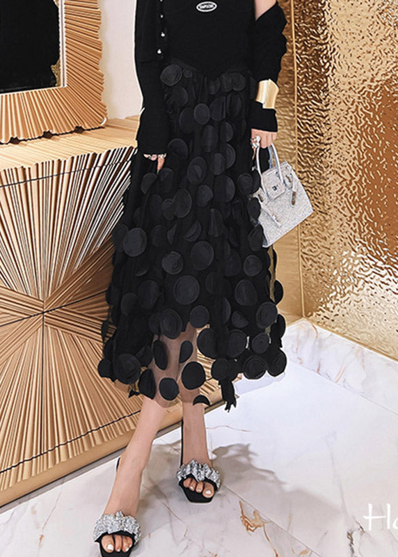 Novelty Black Elastic Waist Tulle a Line Skirts Summer