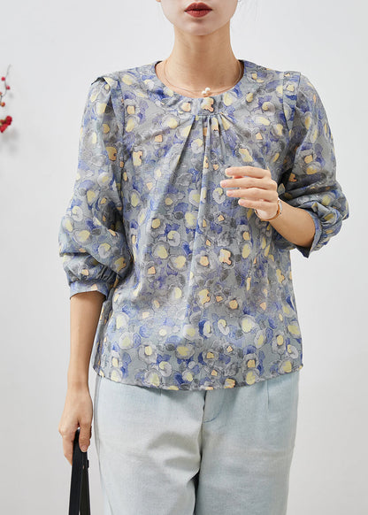 O-neck Print Linen Blouses Spring