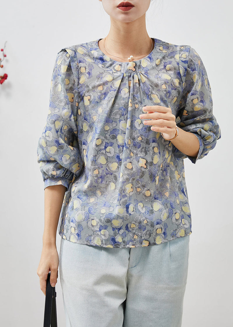 O-neck Print Linen Blouses Spring