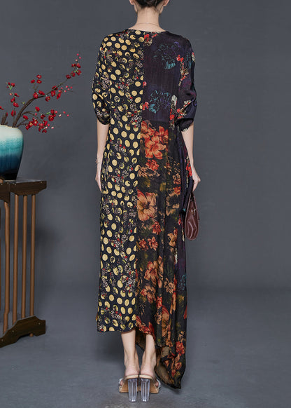 Black Asymmetrical Print Silk Vacation Dresses Spring