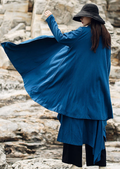 Style Blue Asymmetrical Loose Cotton Cardigan Spring