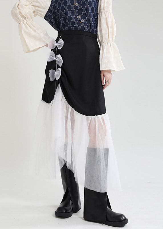 Black Asymmetrical Tulle Patchwork Spandex Skirts