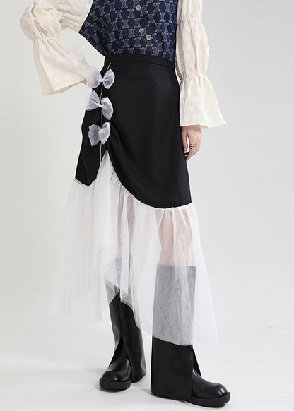 Black Asymmetrical Tulle Patchwork Spandex Skirts