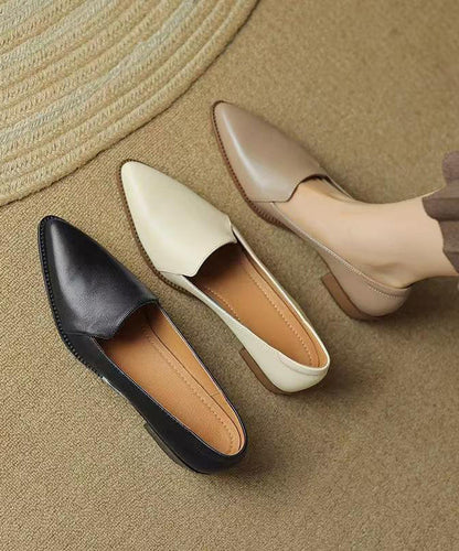Splicing Chunky Shoes Khaki Sheepskin Pointed Toe