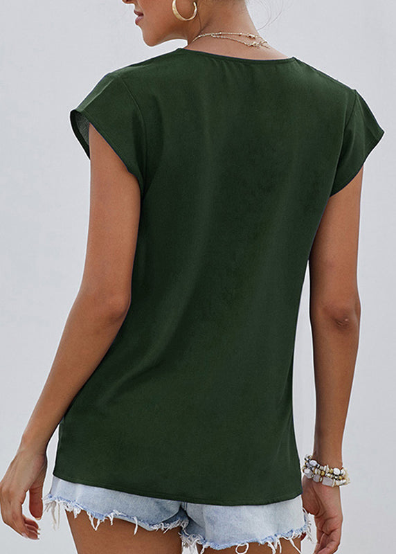 Green V Neck Patchwork Shirts Summer