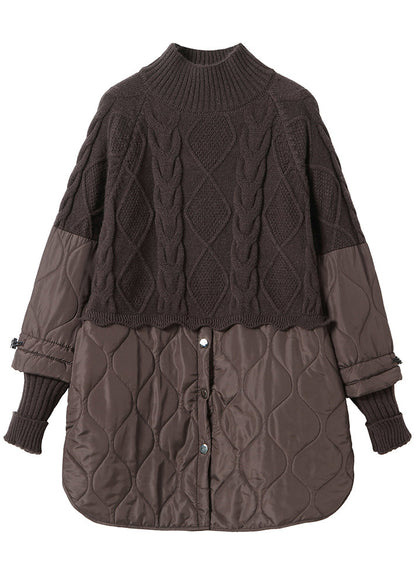 Chocolate Knit Patchwork Fine Cotton Filled Mid Dresses Spring